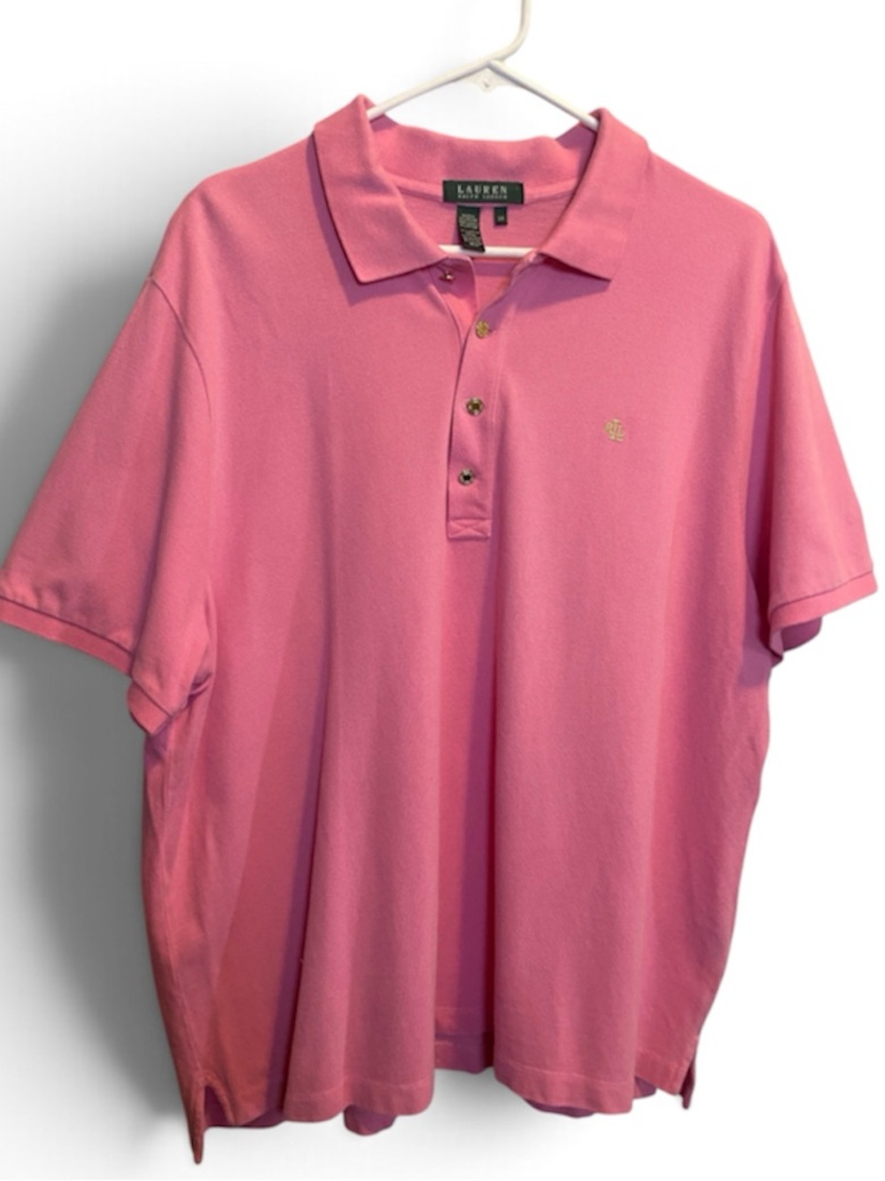 Lauren Ralph Lauren Polo Shirt Womens 2X Pink Gold Tone Buttons Short Sleeve Top